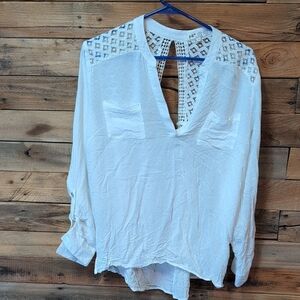 Country Jolt White Blouse with Open Back Top Shirt Cute Cheap Size L